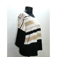 Bluzka OVERSIZE dla puszystej Wzór w paski - czarny biały złoty beż